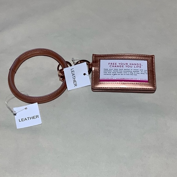 NWT Set Rose Gold Leather Oventure Big O® Key Ring & Keychain Wallet/ID Holder - Picture 3 of 8